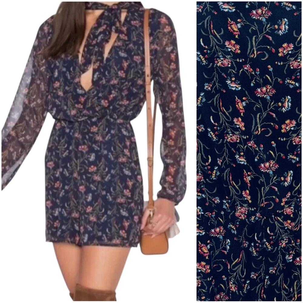 BCBGeneration Navy Long Sleeve Floral Romper -Size XXS